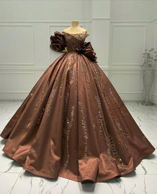 Brown Gorgeous Exquisite Beaded Elegant Long satin Ball Gown Evening Dress gh3167