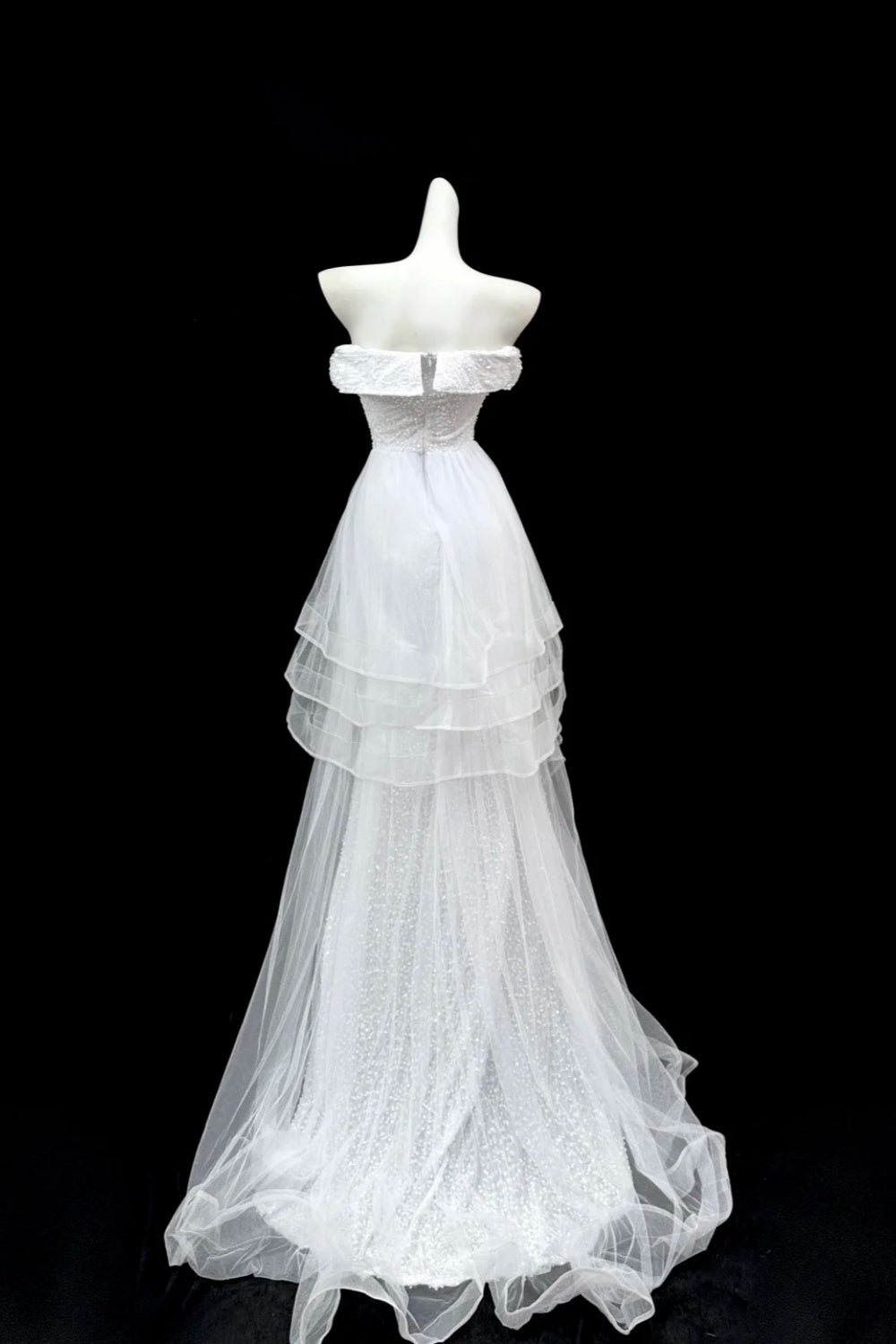 Girlhomeshops – Weißes, schimmerndes, langes, gerüschtes Tüll-Brautkleid, Ballkleid gh5473