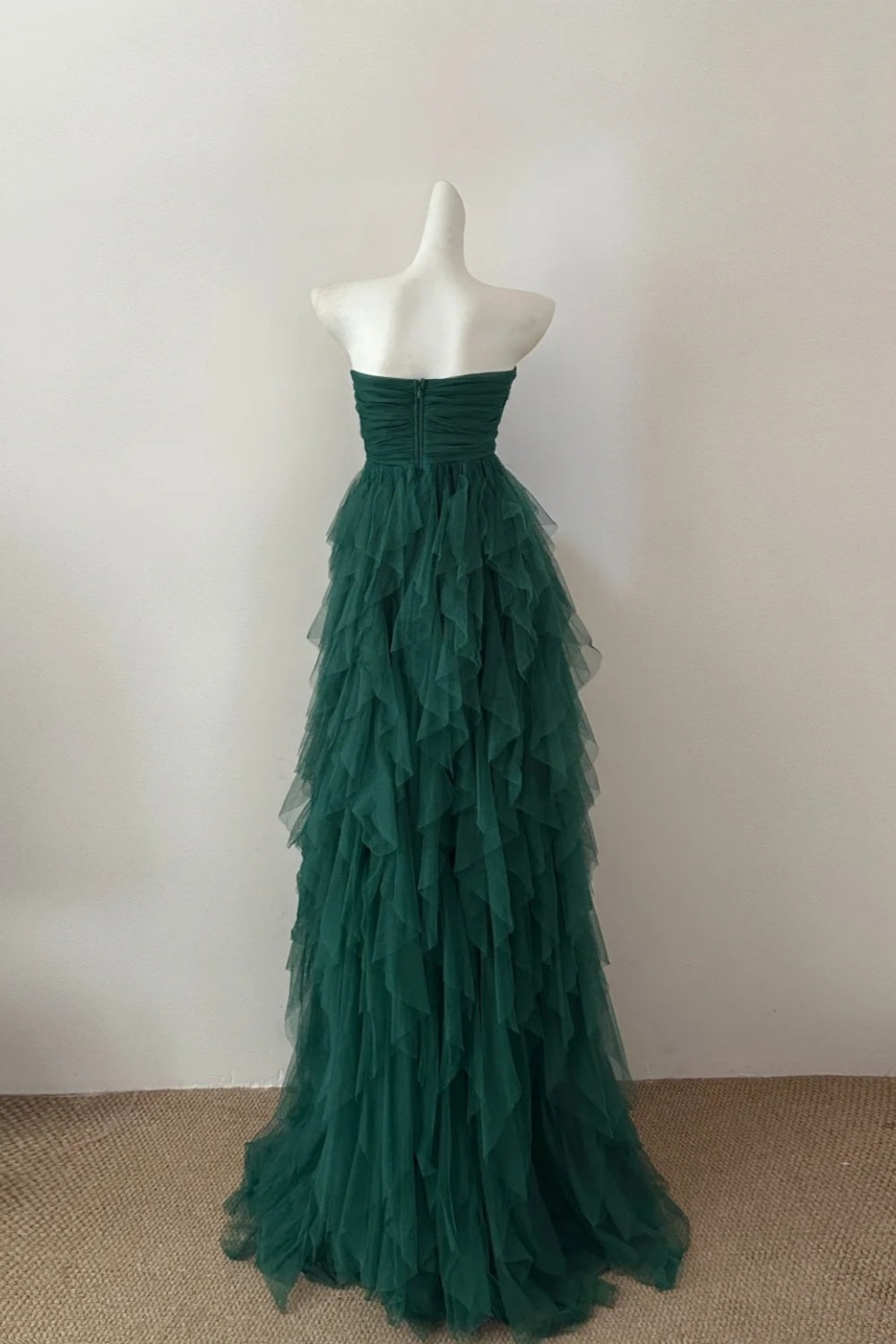 Girlhomeshops – Grünes, modisches, langes Ballkleid mit Rüschen aus Tüll, gh5474