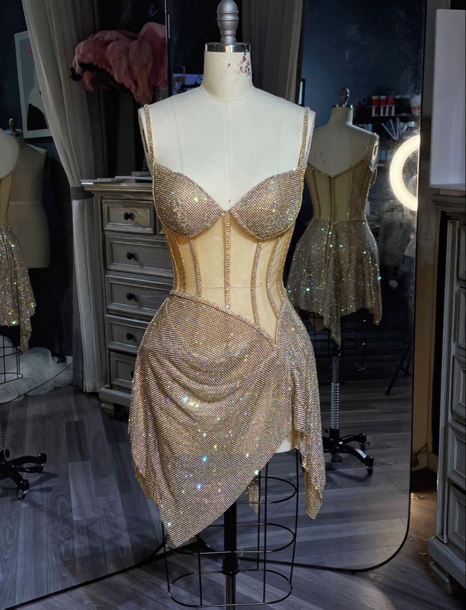Girlhomeshops--Gold Gorgeous Exquisite Beaded Short Homecoming Dress Cocktail Party Dress gh5453