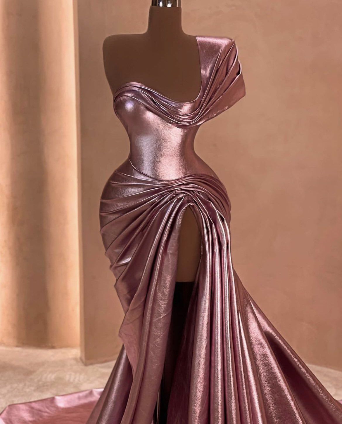 Girlhomeshops-Pink Elegant Long Satin Prom dress Evening Dress Party Dress gh5028