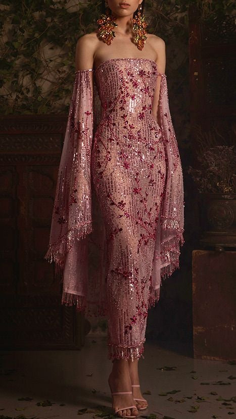 girlhomeshops- Luxurious pink beaded elegant long gown gh6193