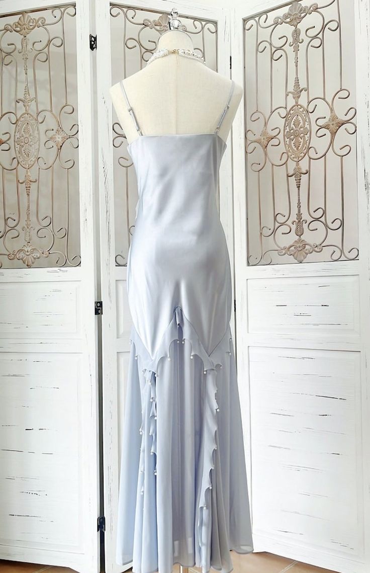 Silber Blau Vintage Mode Elegante Exquisite Perlen Meerjungfrau Spaghetti Strap Satin Langes Abendkleid Partykleid gh3684