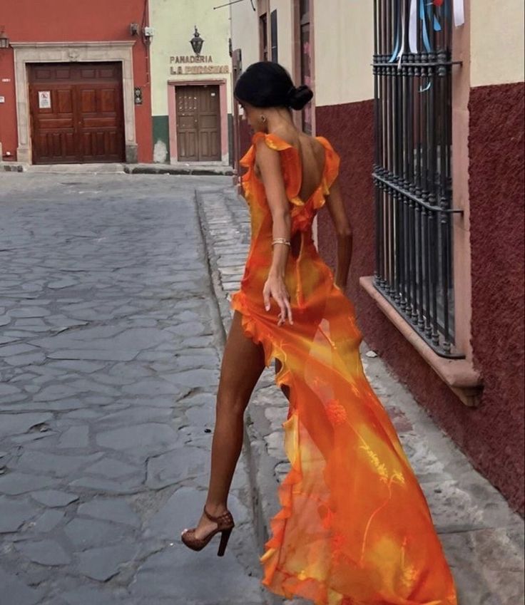 Orange Fashion Gradient Spaghetti Strap Long Ruffle Elegant Chiffon Ball Gown prom dress Evening Dress Holiday Party Dress gh3319