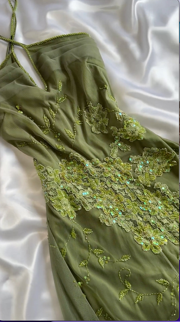 Green Fashion Delicate Floral Beaded Strap Long Ankle Length/Short Chiffon Homecoming Dress Prom Dress Evening Dress Party Dress Prom Dress gh3774
