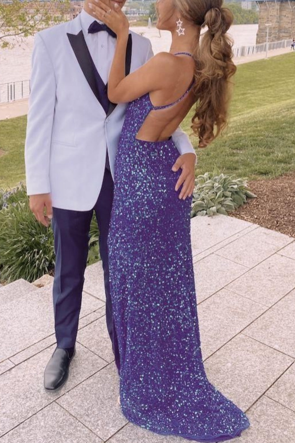 girlhomeshops-Gradient Charming Shiny Long Slit Sequin Long Simple And Fashionable Graduation Dress gh5871