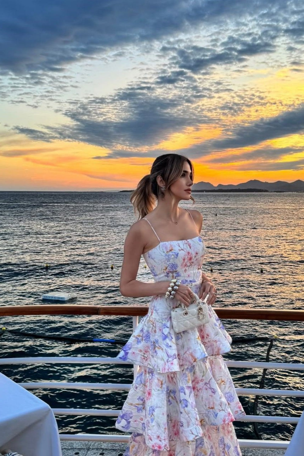 girlhomeshops-Floral layered ruffled long chiffon dress gh6150