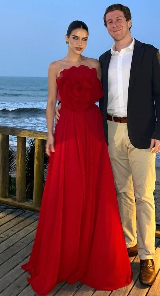 Red unique design three-dimensional rose long elegant ball gown evening dress wedding guest dress gh3119