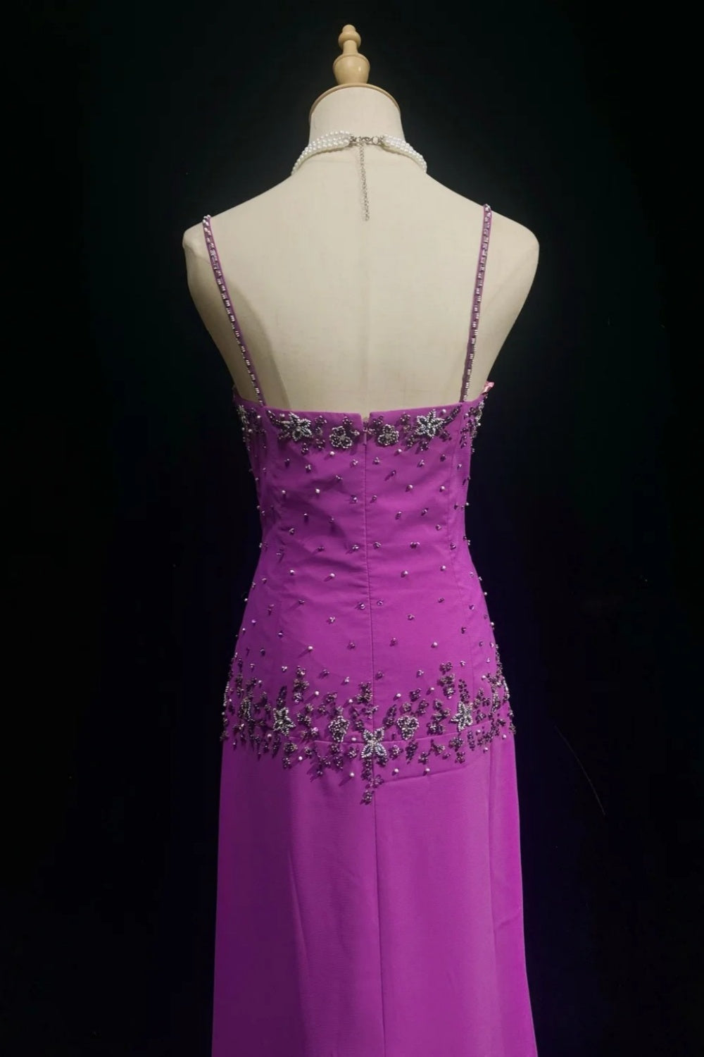 girlhomeshops-Purple beaded long satin Prom dress gh6245