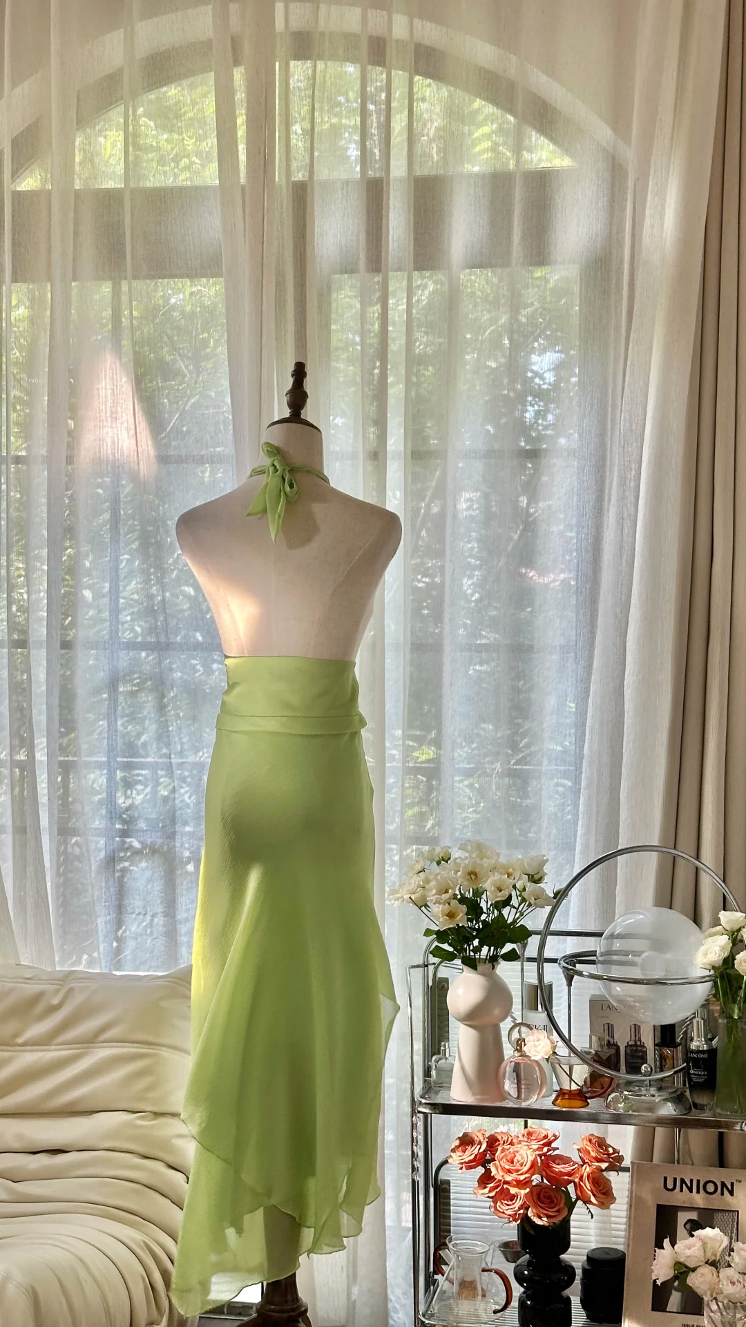 Robe de soirée longue en mousseline de soie, élégante et brillante, vert clair, avec perles exquises, pour anniversaire, mariage, fête, bal, Saint-Valentin, gh4038
