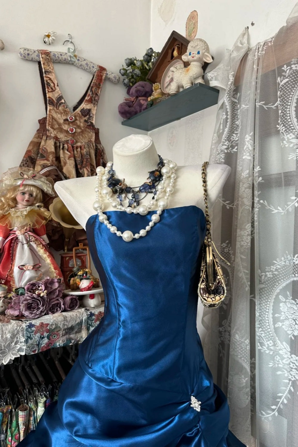 girlhomeshops - Robe courte en satin bleu pour la rentrée scolaire, robe d'anniversaire courte gh6233