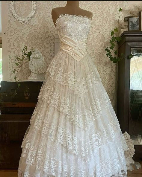 girlhomeshops--White Long Elegant Tulle Ball Gown Wedding Dress gh5565