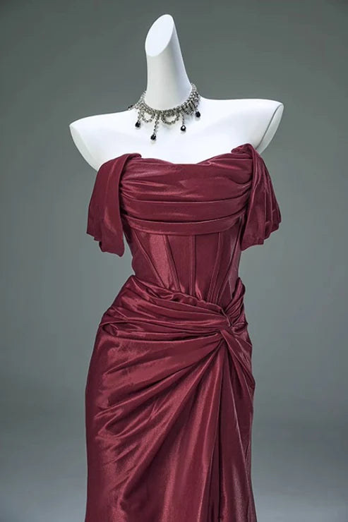Free custom color and size blue/burgundy elegant off the shoulder pleated satin long formal mermaid ball gown evening dress party dress gh4245