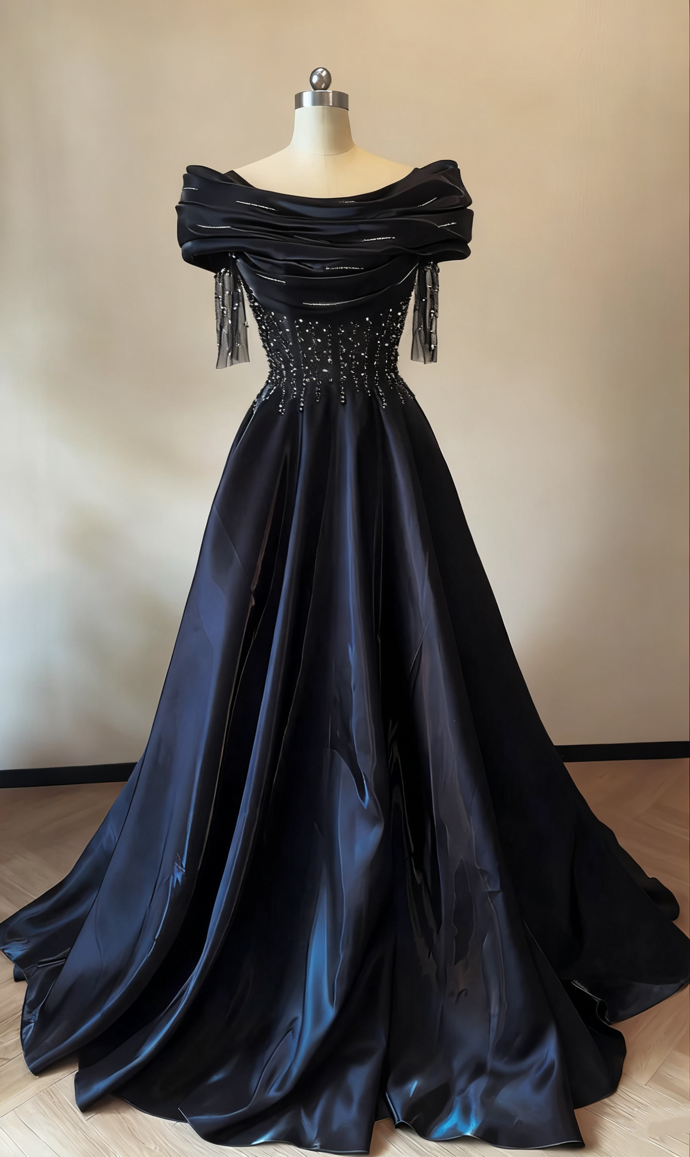 girlhomeshops- Fashionable satin exquisite beaded long dress gh6215