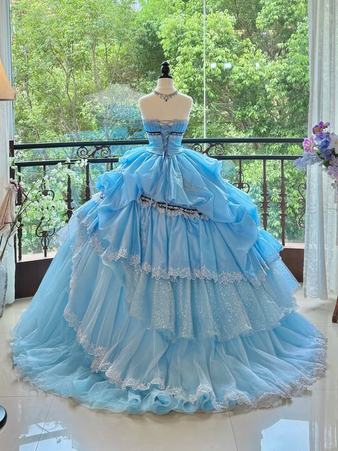 Girlhomeshops - Robe de bal élégante et longue en tulle bleu, tenue de princesse, idéale pour une soirée ou une remise de diplôme, gh5004