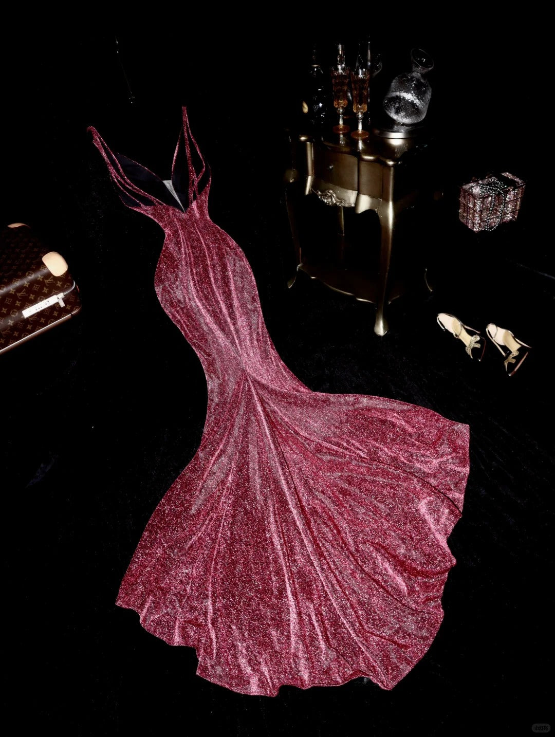 Rosa Glitzer Meerjungfrau Fischschwanz rückenfreies Dinner Ballkleid Ballkleid Abendkleid gh4362