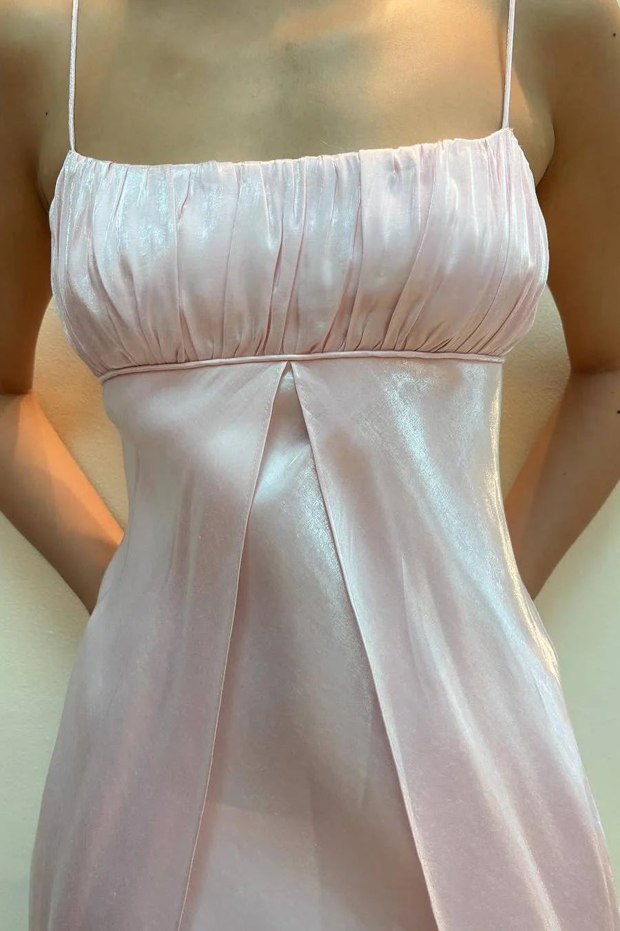 girlhomeshops-- Feenkleid, rosa, A-Linie, Spaghettiträger, hohe Taille, ärmellos, lang, Satin, Ballkleid, gh5724