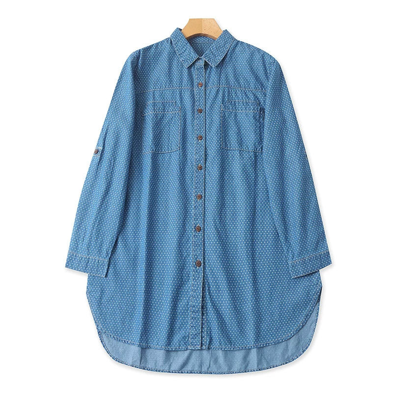 New Spring/Autumn Style Long-Sleeved Mid-Length Denim Shirt, Single-Breasted Cardigan, Women's Loose Casual Shirt Jacket 11387