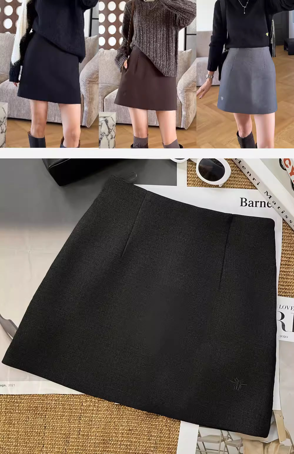 A-line winter skirt, flattering for petite women, thick and stylish, plus size 11292