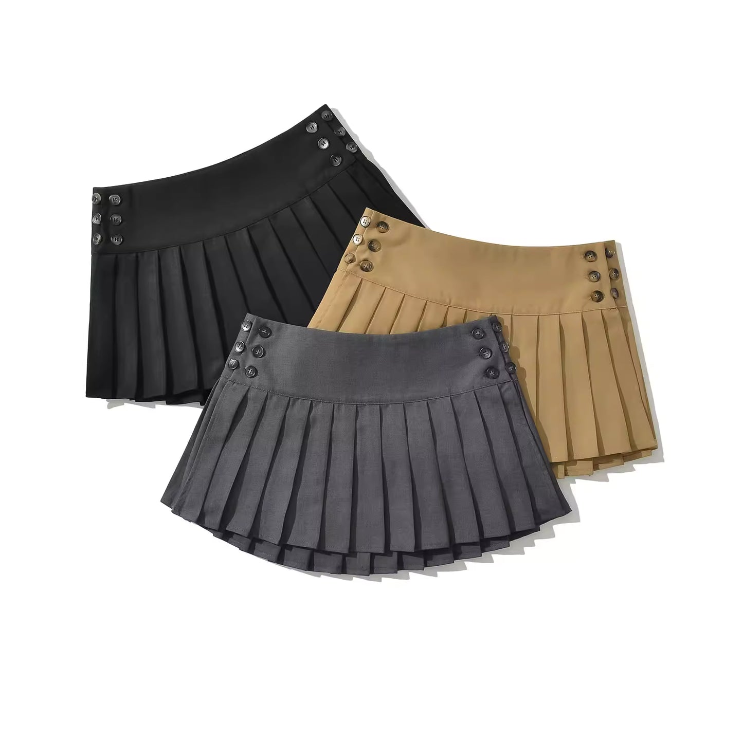 American retro hot girl adjustable low-waisted slit pleated skirt sexy A-line mini skirt unlined midi skirt 11394