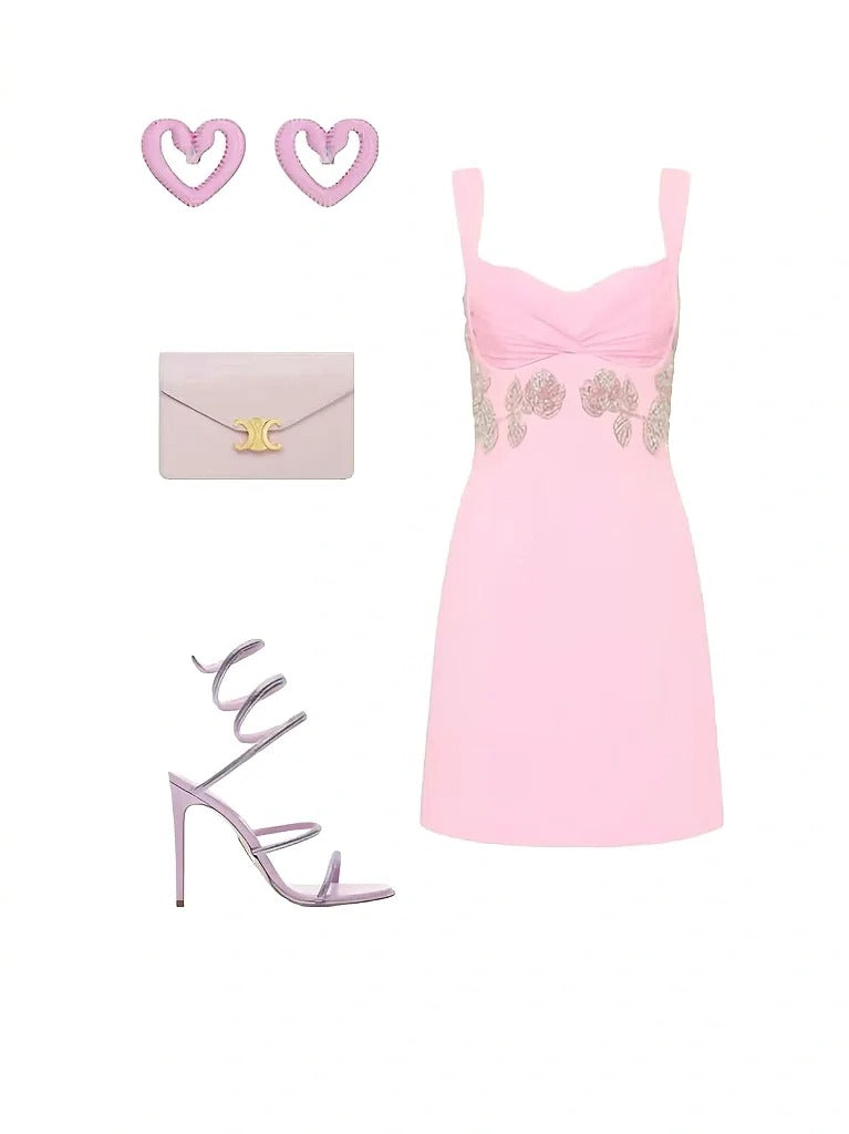 Robe de soirée courte à fleurs rose, robe de bal, robe de soirée, robe de soirée, gh4357