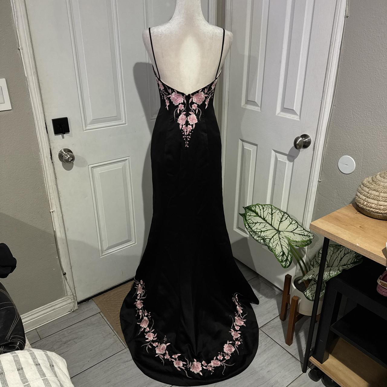 Robe de soirée longue en satin à fleurs noires et roses, élégante, gh4569