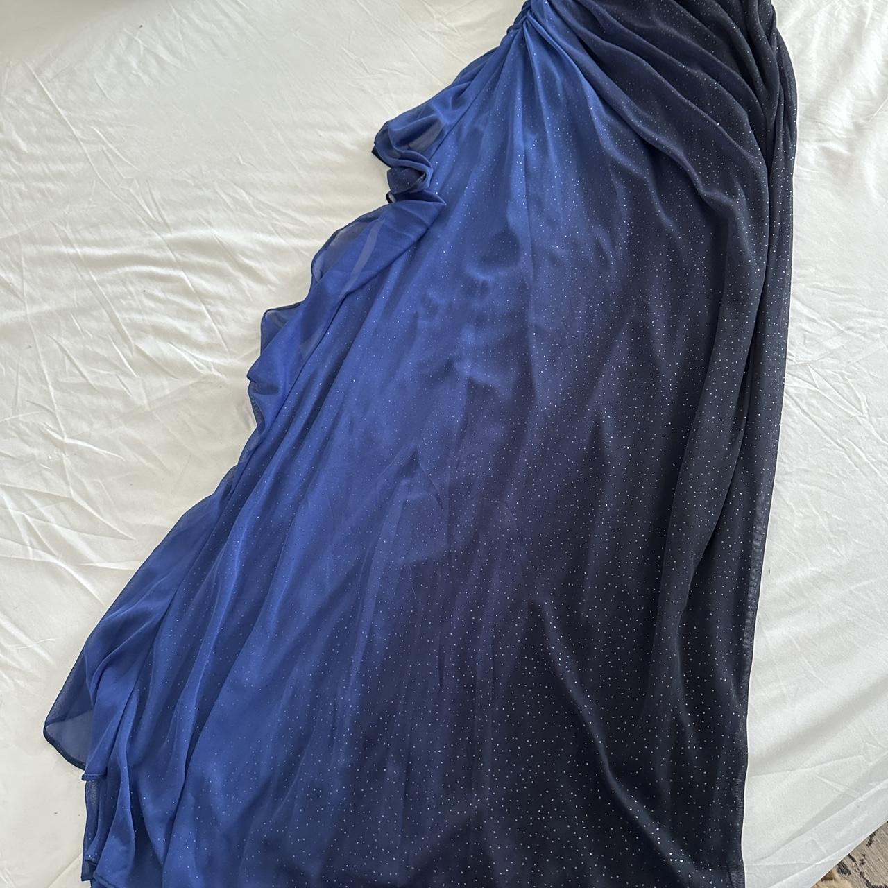 Robe de soirée longue en mousseline de soie bleu foncé ombré, superbe, scintillante, rétro, élégante, délicate, avec strass, robe de bal, robe d'anniversaire, robe de bal, robe de remise de diplôme, gh3884