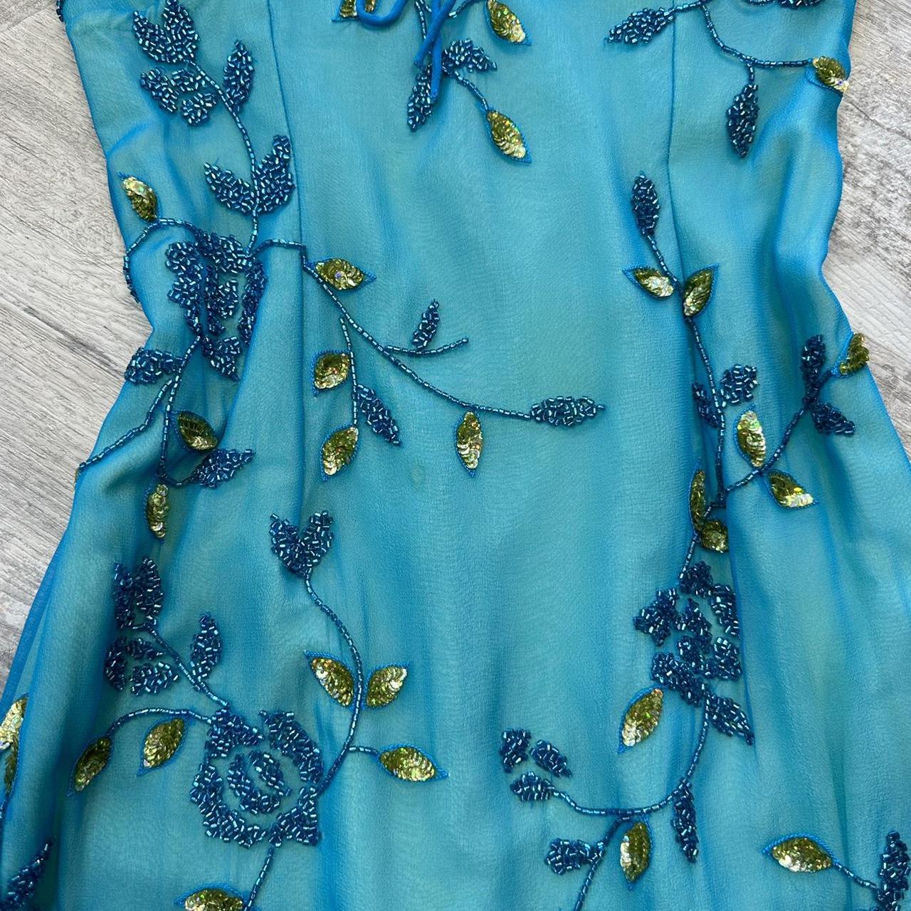 Blue Beaded Floral Long Chiffon Ball Gown Evening Gown Party Dress gh4310