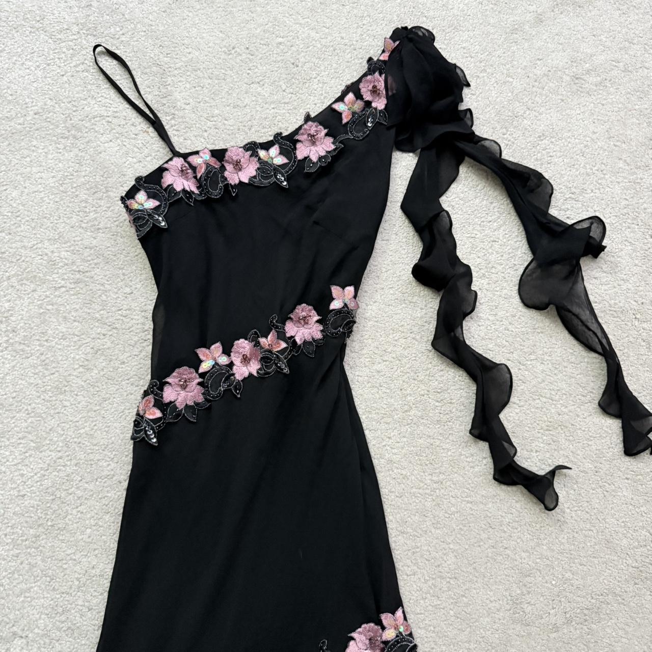 Robe de soirée longue en mousseline de soie, noire, élégante, délicate, rose, brodée, avec des perles, asymétrique, à volants, à paillettes, pour anniversaire, bal, vacances, rendez-vous, gh4108