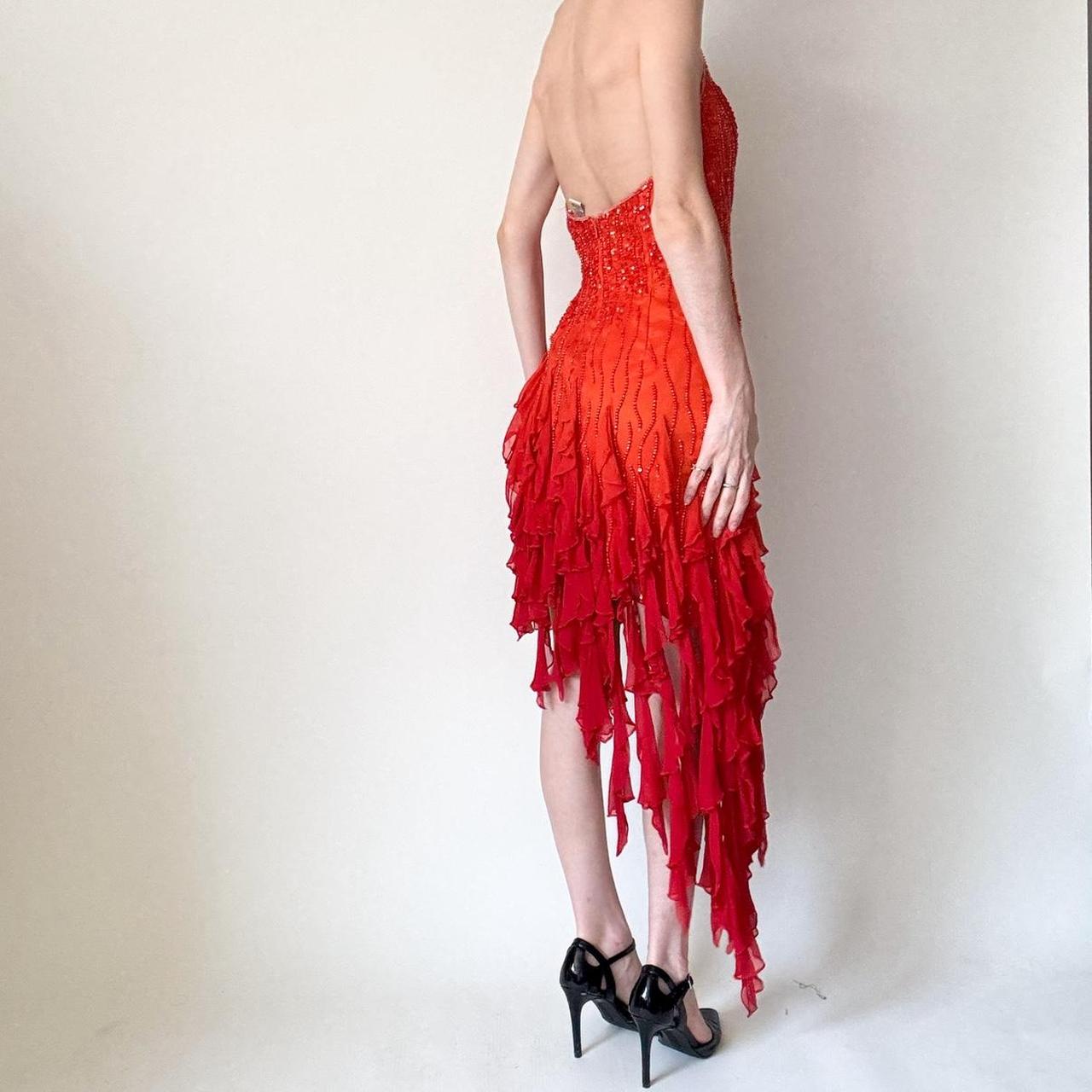 girlhomeshops--Orange And Red Sequined Beading And Sequined Ruffle Hem Short Chiffon Homecoming Dress gh5647