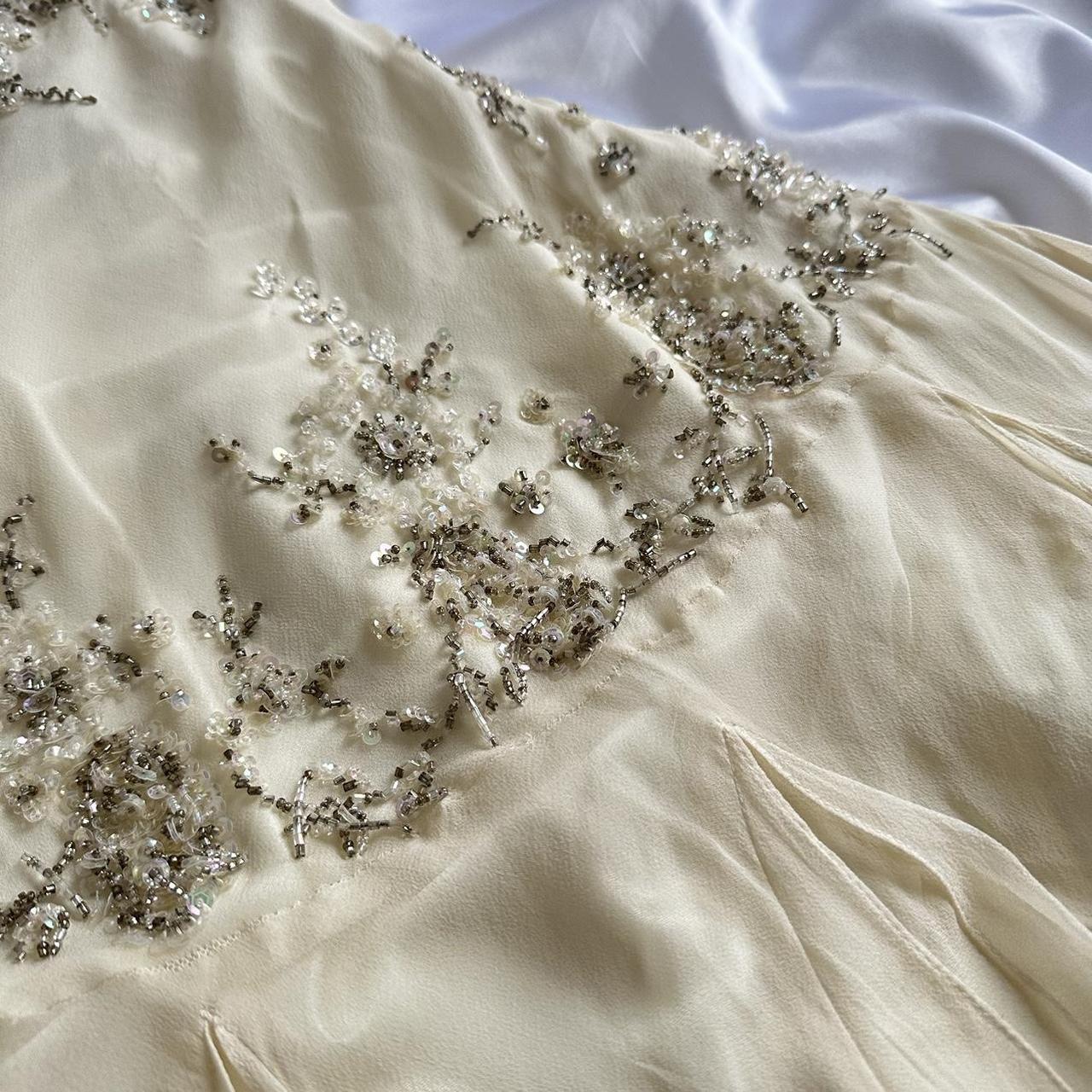 Robe de soirée longue en mousseline de soie, élégante et brillante, faite à la main, avec perles, personnalisée, ivoire, à la mode, gh3748