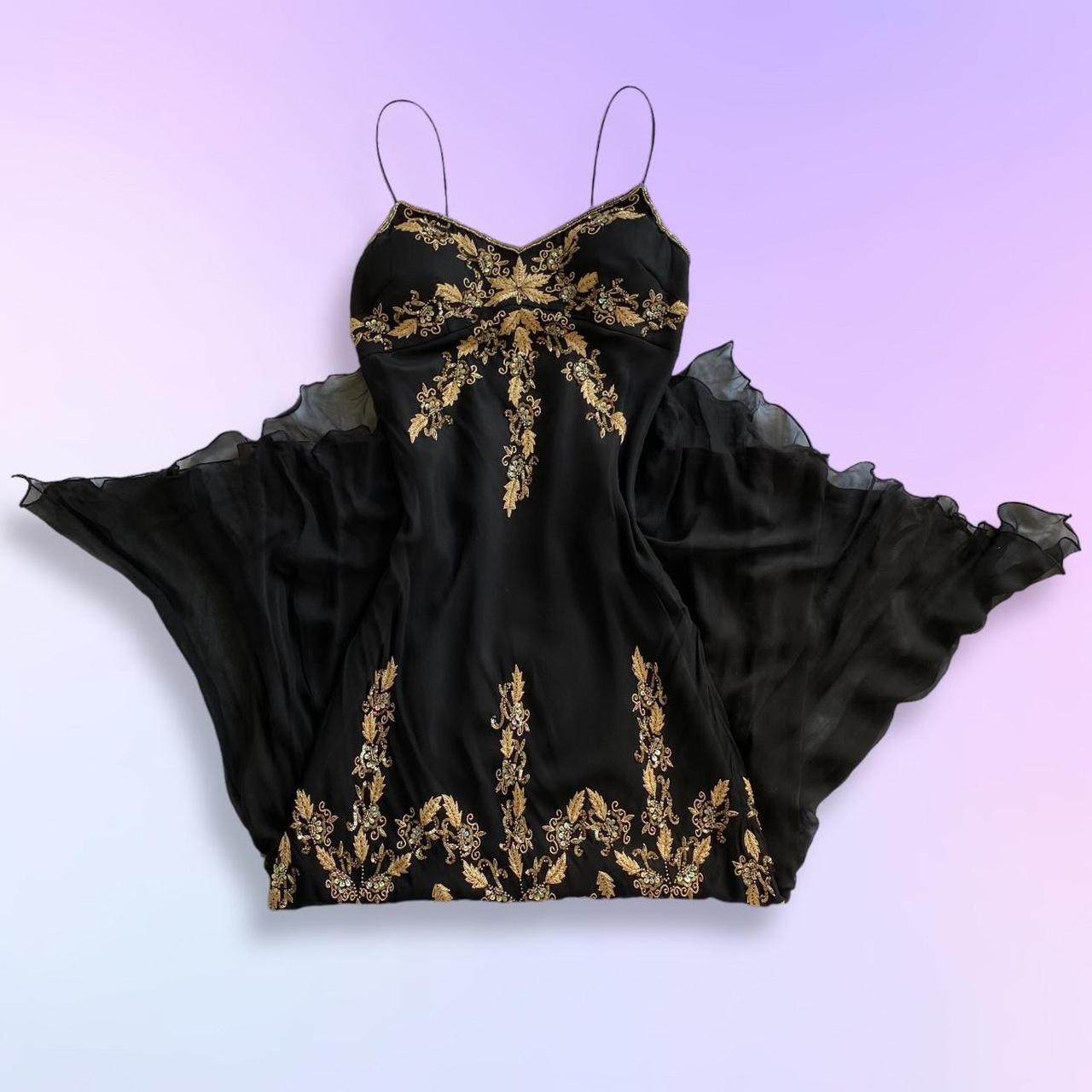 Schwarz Gold Schöne Stickerei Perlen Floral Spaghetti Strap Lange Chiffon Ballkleid Abend Party Kleid Prom Kleid gh3754