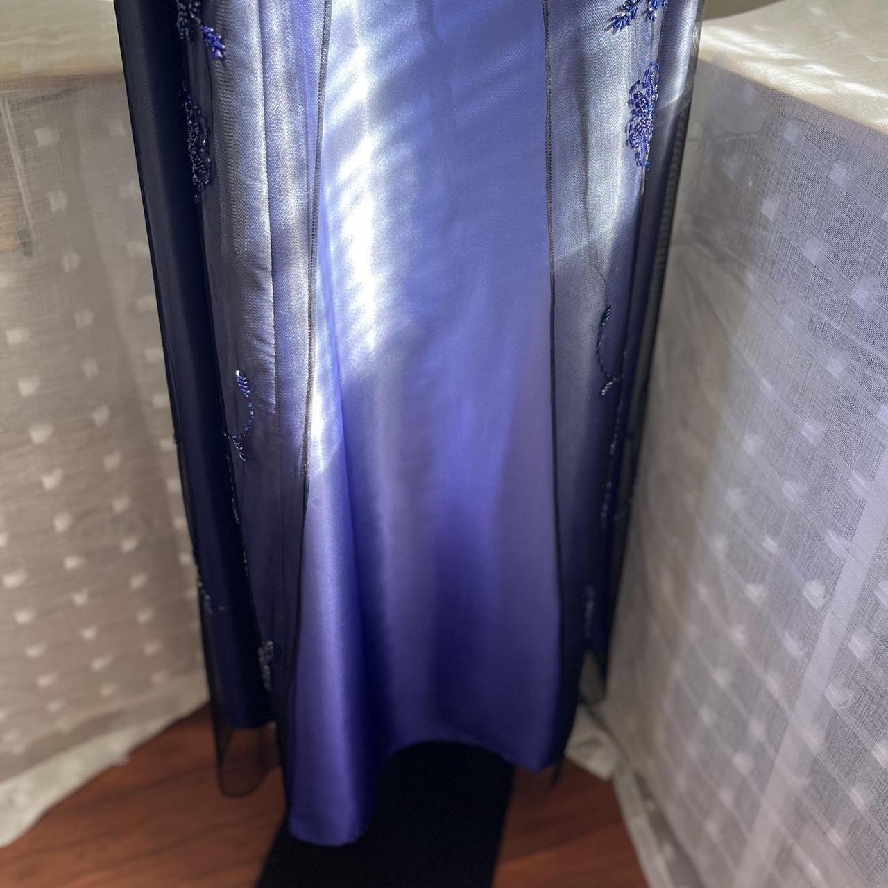 Robe de soirée longue en satin et tulle, bleu cobalt, violet, ombré, à fleurs et perles, gh4296
