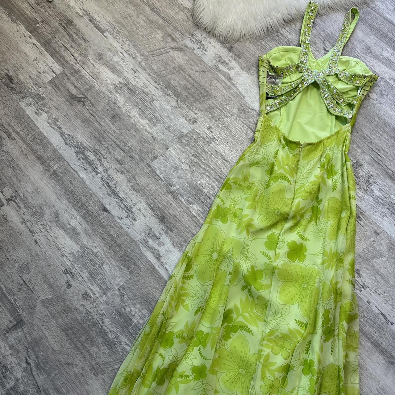 Belle robe longue vert clair à paillettes florales, robe de bal vintage des années 90, robe longue Y2K, robe de fée, robe d'invité de mariage, robe de retour gh4516