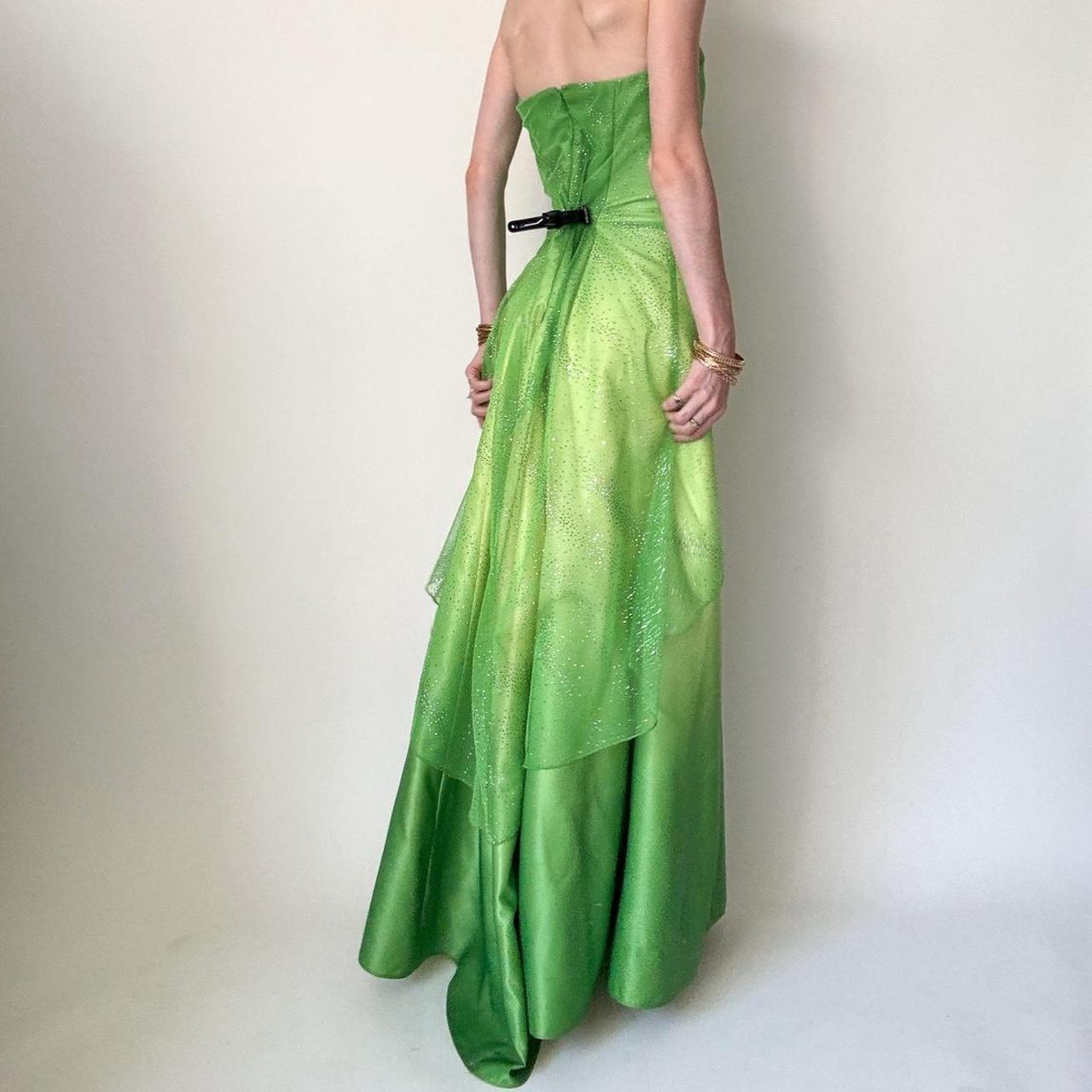 girlhomeshops – Grünes, glänzendes Feenkleid, langes Chiffon-Ballkleid, gh5648