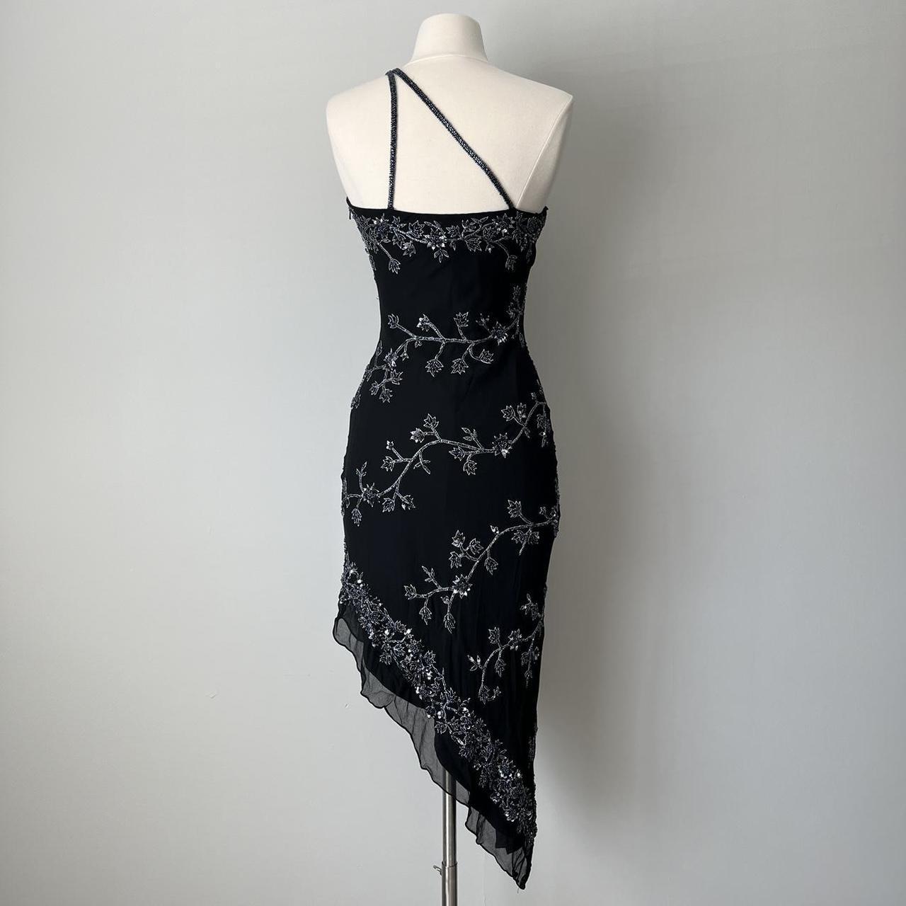 Robe longue asymétrique en mousseline de soie noire et argentée, élégante et exquise, vintage, avec perles, paillettes, robe de bal, robe de soirée, robe de soirée, gh4123