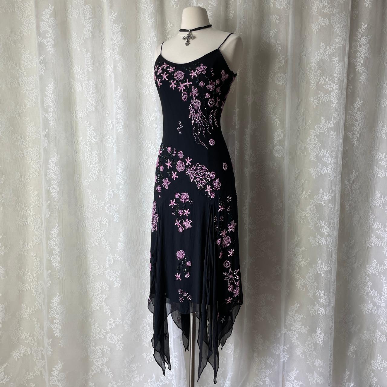 Robe de bal de fin d'année longue/courte en mousseline de soie, noire et rose, à fleurs et perles, robe de soirée gh4620