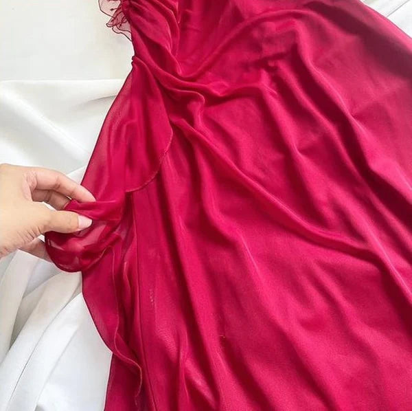 Robe longue en mousseline de soie rose foncé, élégante, à fleurs, pour anniversaire, bal, soirée, retour à la maison, gh4672
