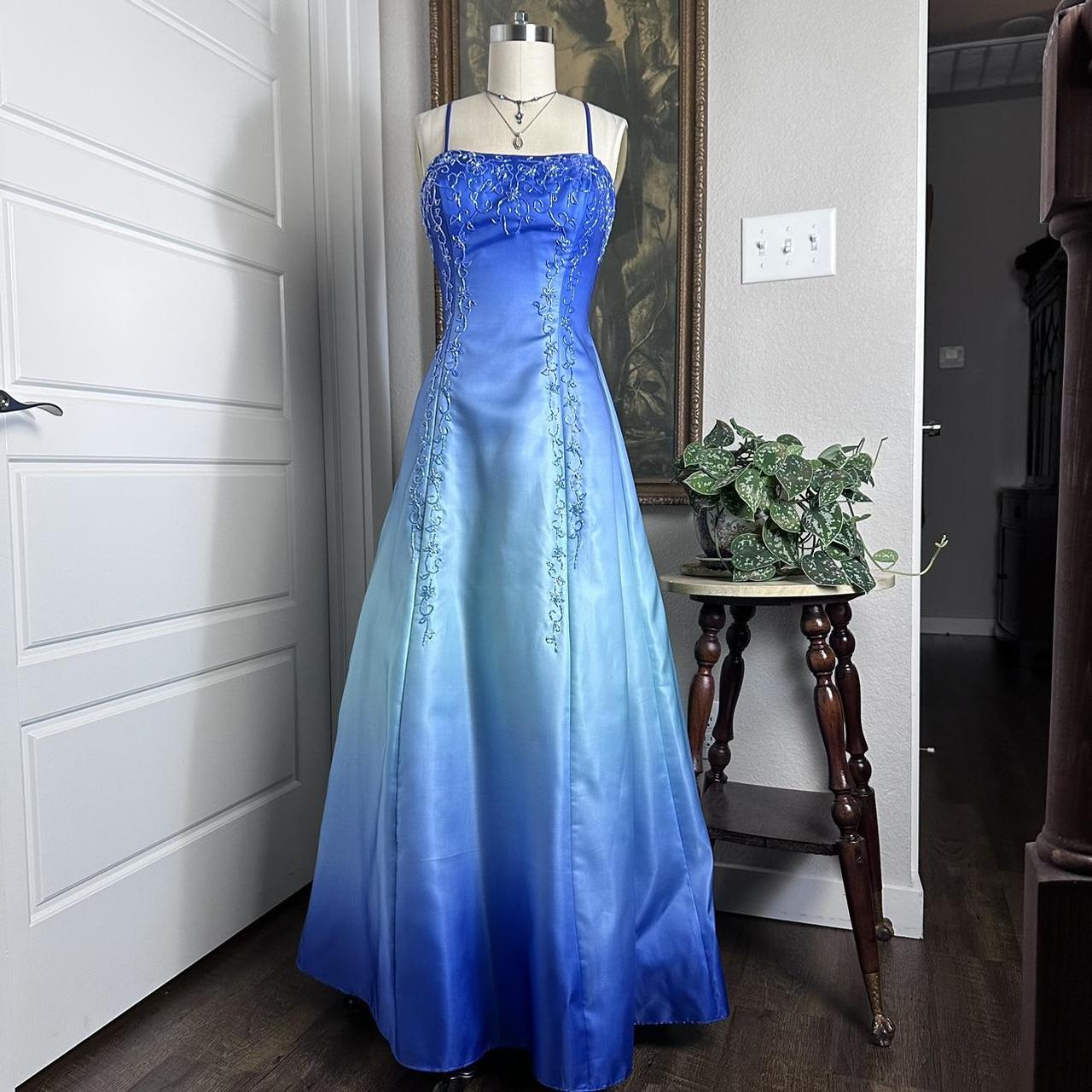 Blau Hellblau Mode Farbverlauf Vintage Elegant Exquisite Perlen Lange Formale Ballkleid Abendkleid Partykleid gh3689