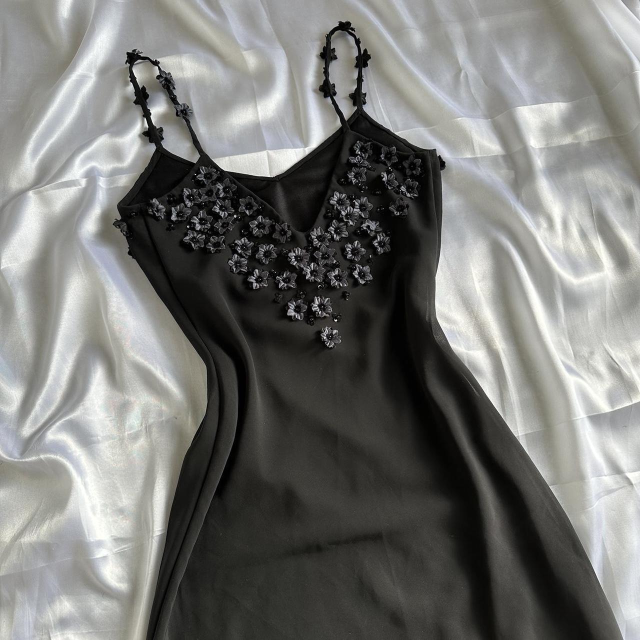 🖤✨ Black Beautiful Vintage Elegant Exquisite Floral Beading 3D Flower Applique Asymmetric Ruffle Dress Midi Chiffon Homecoming Dress Prom Dress Evening Dress Party Dress Graduation Dress gh3940