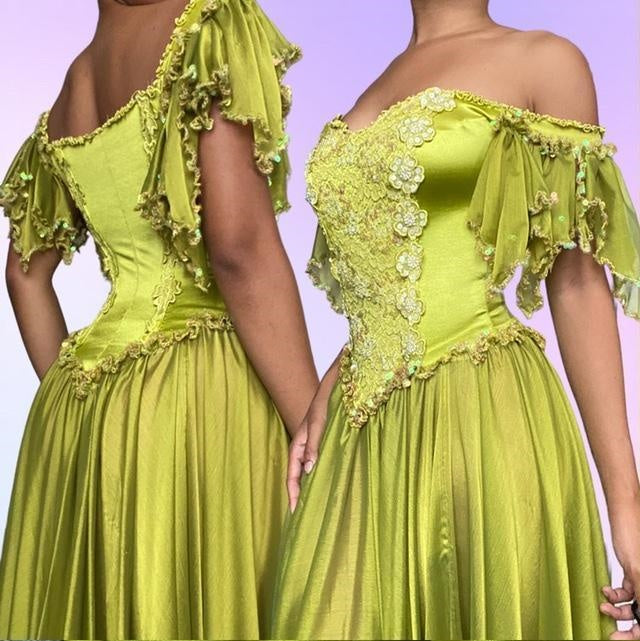 Robe de soirée longue en satin vert à fleurs et paillettes, tenue de bal, gh4855