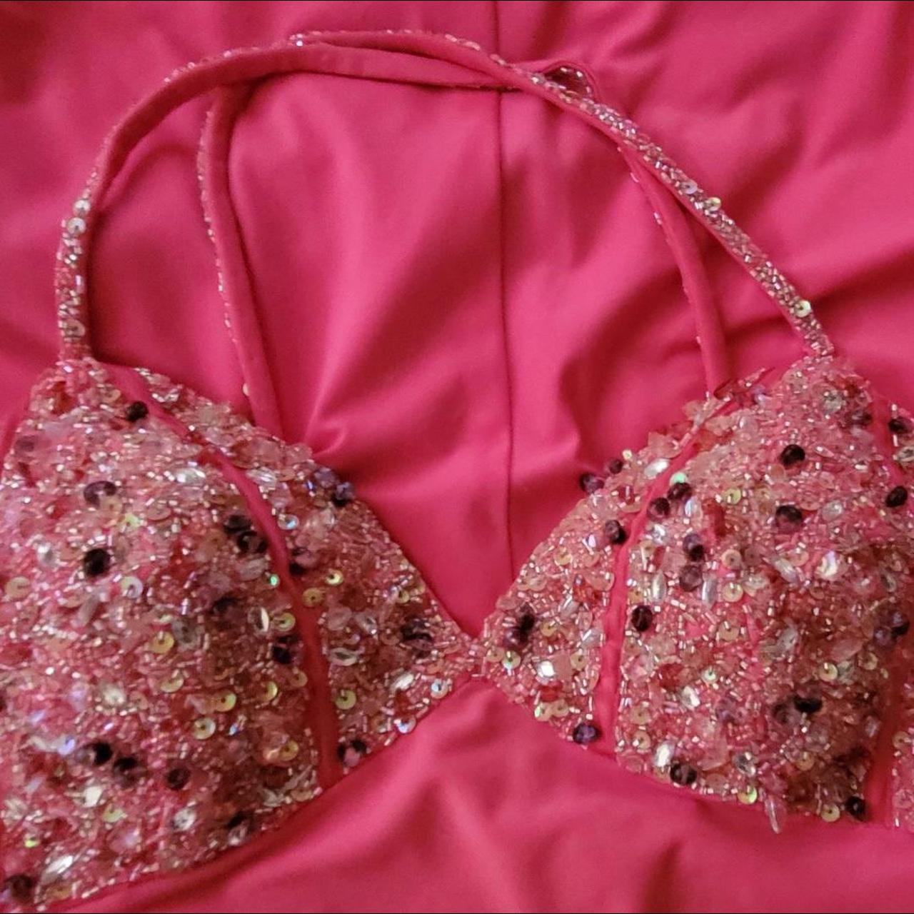 Robe de soirée longue en satin rose élégante, col en V, perles exquises, bretelles spaghetti, dos nu, lacets, robe de bal, robe de soirée gh3580