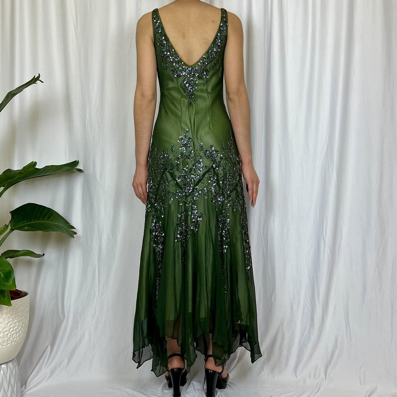 Robe de soirée longue en mousseline de soie, élégante et vintage, col en V, verte, avec perles, gh3707