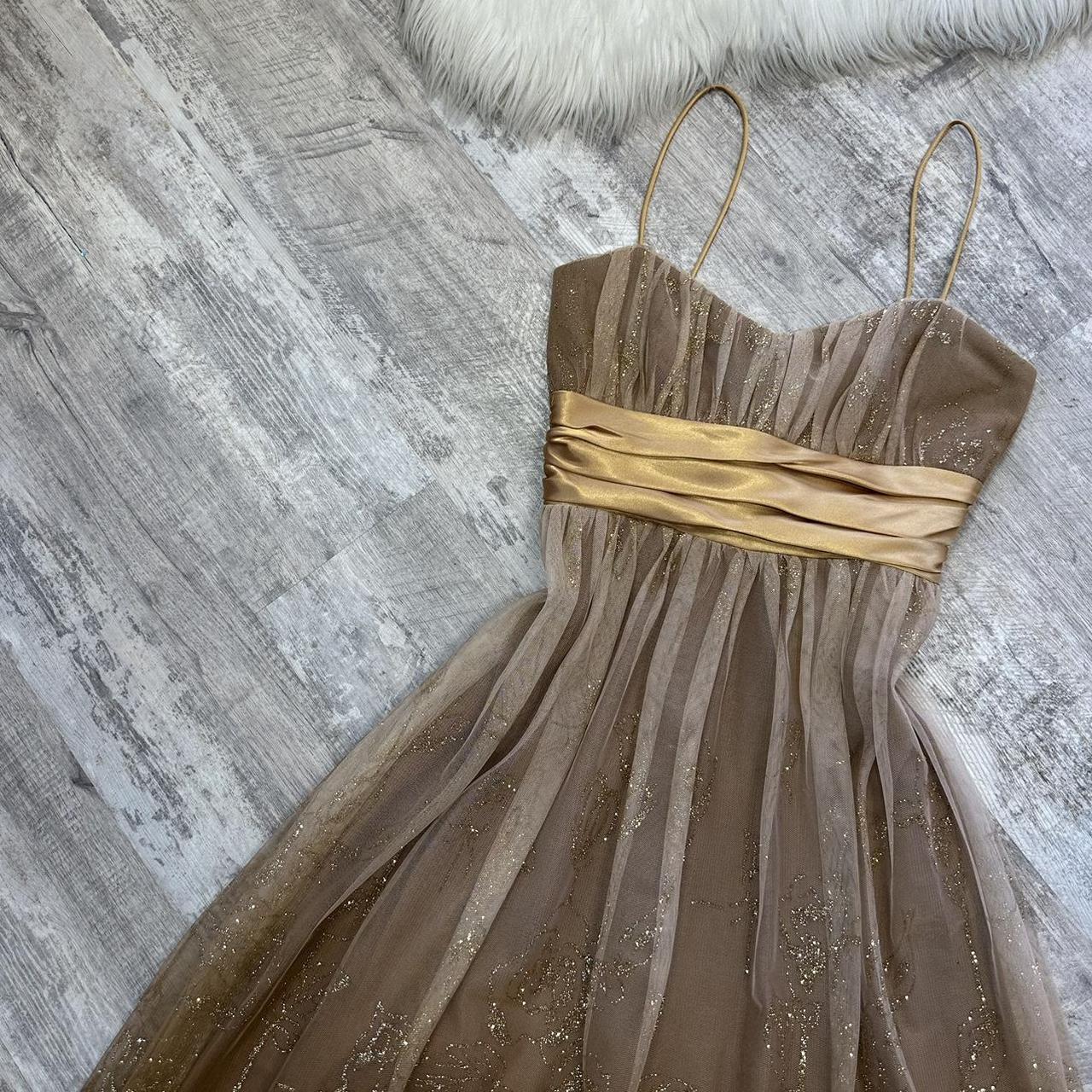 Robe de soirée courte en tulle à paillettes dorées, jolie robe de bal, robe d'anniversaire, marron, gh4314