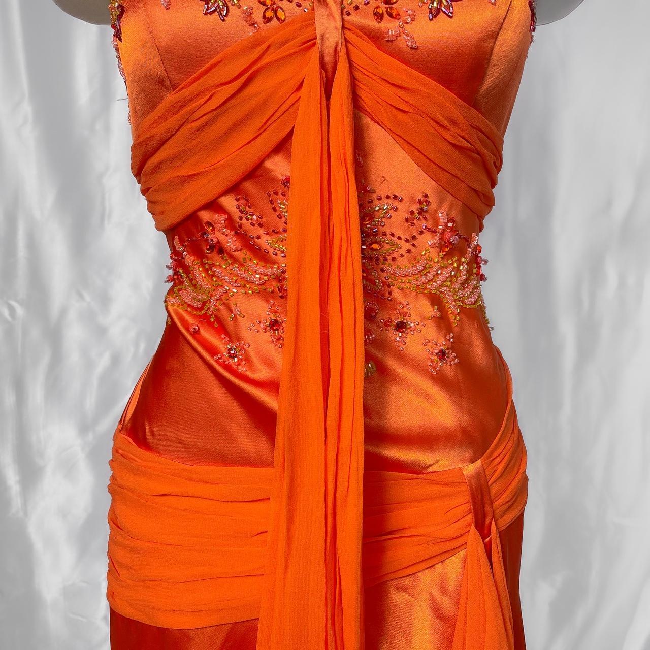 Girlhomeshops-Orange Exquisite Beaded Long Satin Prom dress Evening Dress Party Dress gh5091