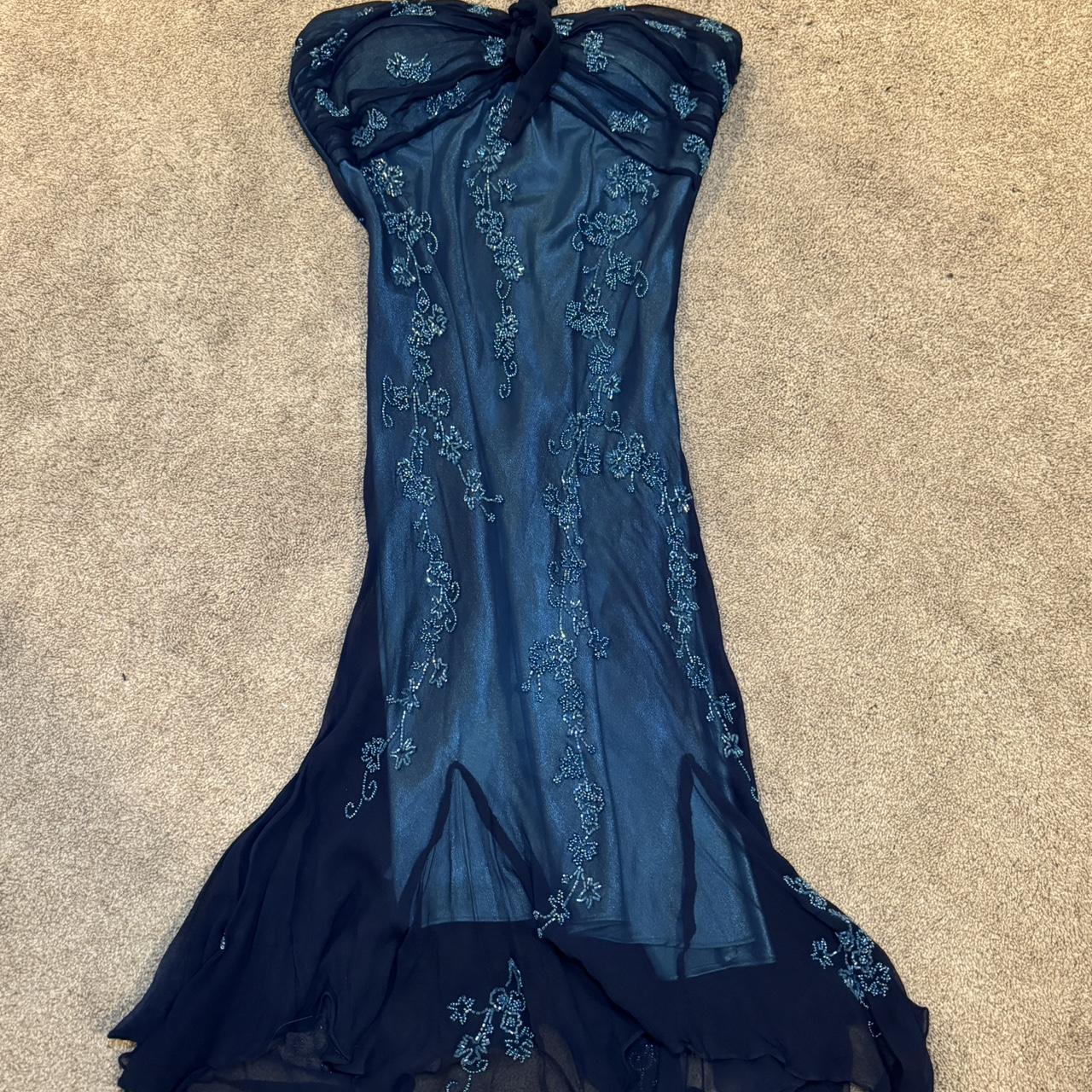 Blue Gorgeous Flowing Retro Beautiful Elegant Delicate Floral Beaded Long Chiffon Ball Gown Evening Gown Party Dress Prom Dress gh3904