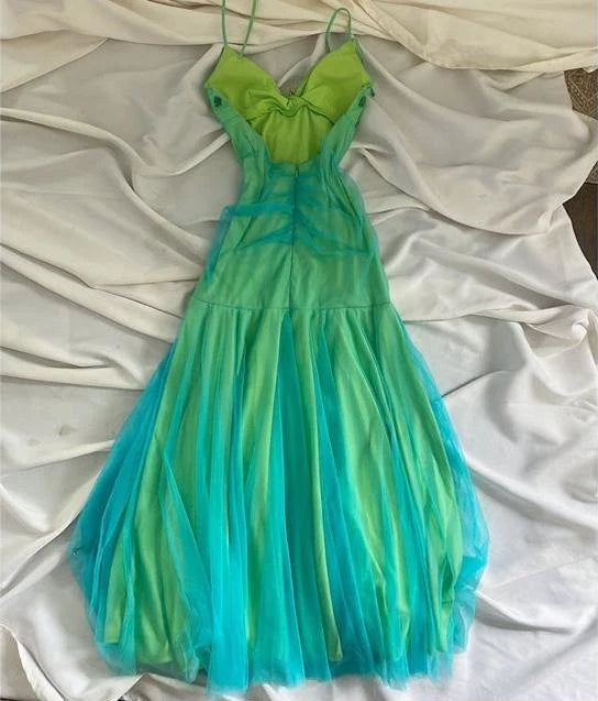 Blue Green Forest Moonlight Goddess Backless Mermaid Style Beading Elegant Long Chiffon Birthday Dress Prom Dress Party Dress Homecoming Dress gh4671