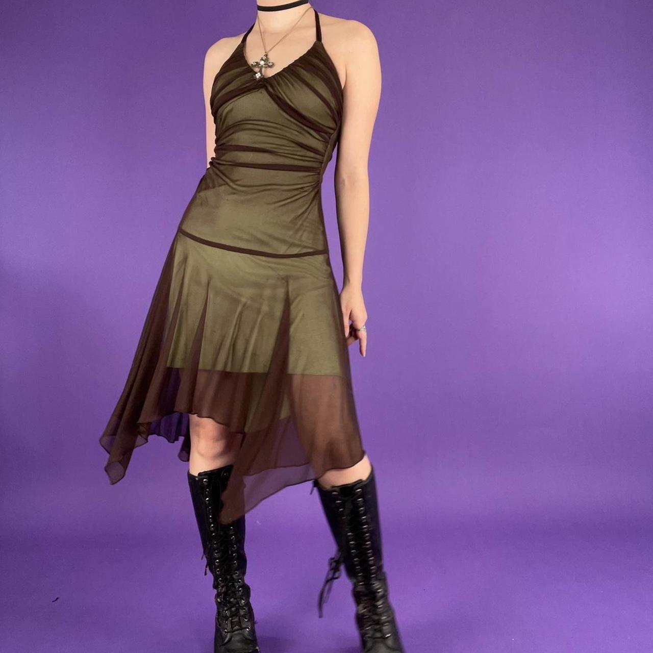 Cocktail party transparent brown and green short prom dress homecoming graduation ceremony dark fairy y2k dress gh4609