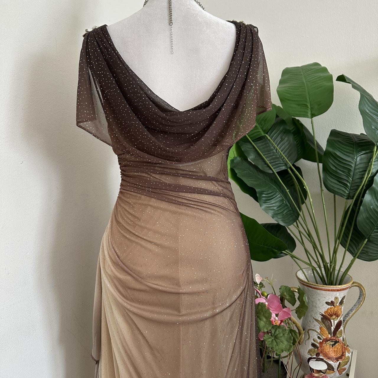 Robe de soirée longue en mousseline de soie, élégante et délicate, avec strass, style vintage, scintillante, marron et crème, ombrée, superbe, robe de fête d'anniversaire, robe de bal féerique, robe de remise de diplôme, gh3891