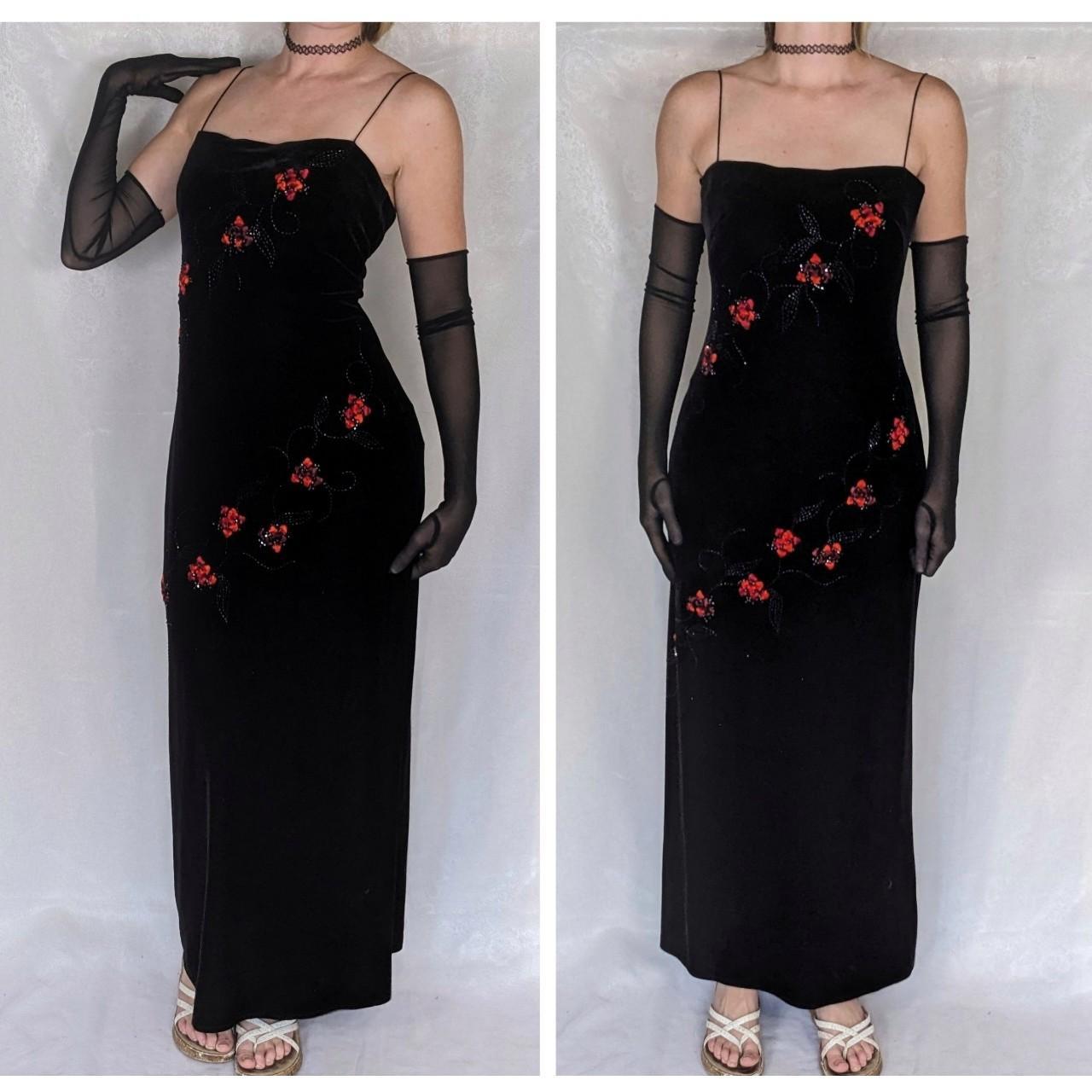 Black Vintage Elegant Delicate Rose Floral Beaded Long Velvet Ball Gown Evening Gown Birthday Party Gown Prom Gown gh3802